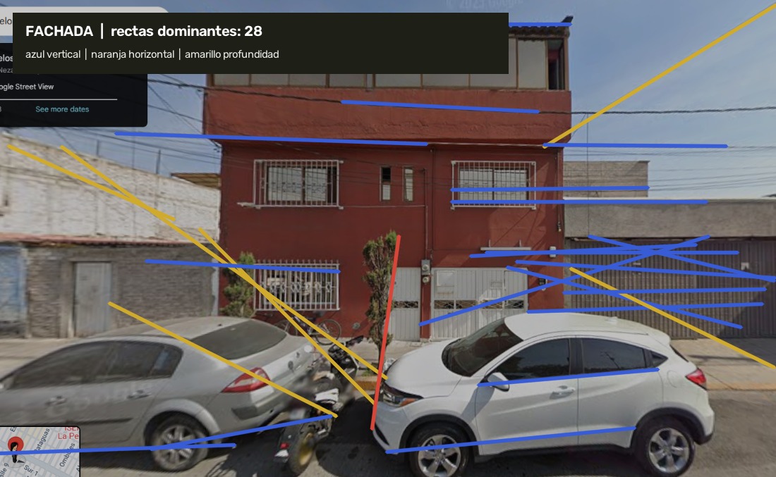 Rectas detectadas en fachada