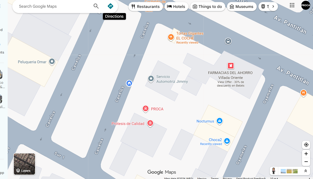 Mapa de referencia de PROCA entre Canelos y avenida Pantitlán